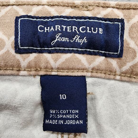 Charter Club Jeans Womens 10 Tan White Geometric Lexington Straight Leg Stretch - Picture 5 of 13